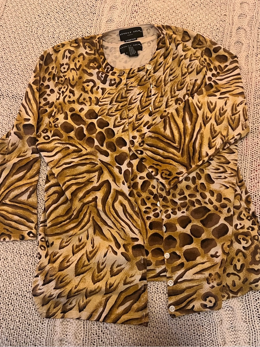 August Silk Knits Animal Print Cardigan & Tank | cardigan L tank M | Early 2000s